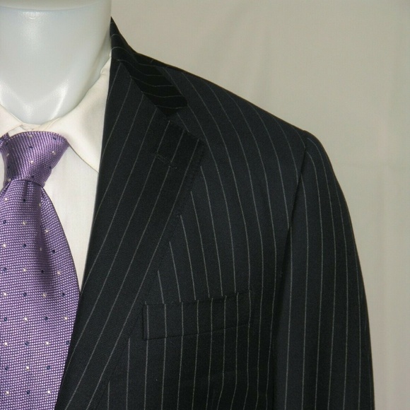 Anthony Giliberto Navy Blue Striped Two Button Bespoke Suit 38L
